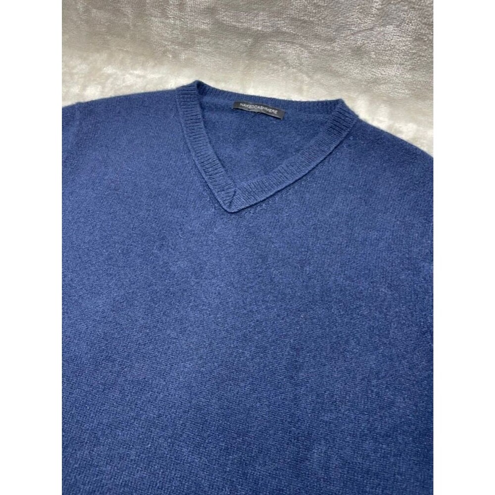 Naked Cashmere 100% Cashmere Sweater Mens XXL Navy Blue V-Neck Long Sleeve